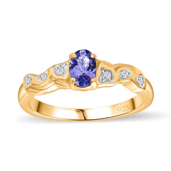 Tansanit, Weißer Zirkon Ring 925 Silber 750 Gelbgold Vermeil (Größe 21.00) ca. 0,48 ct image number 4