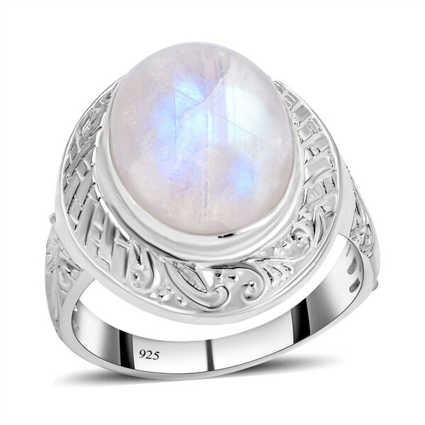 Royal Bali - Regenbogen Mondstein-Ring, 925 Silber  ca. 10,30 ct
