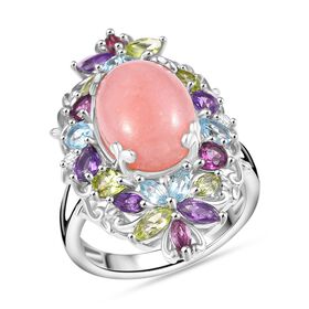 AA Vinicunca-Peruanischer Opal, Himmelblauer Topas, Mehrfarbige Edelsteine Ring, 925 Silber rhodiniert (Größe 21.00) ca. 8.23 ct