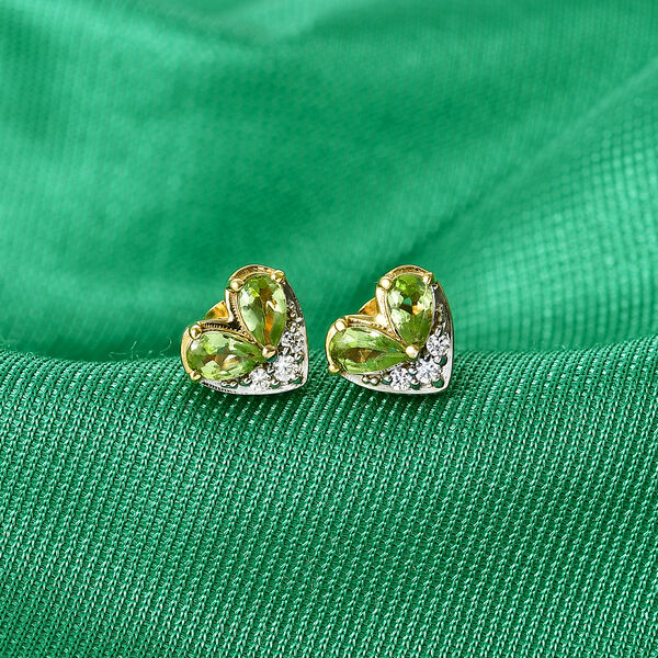 GP Amore Kollektion - Peridot, Wei&szlig;er Zirkon Ohrringe 925 Silber 750 Gelb Vergoldet ca. 1.11 ct image number 1