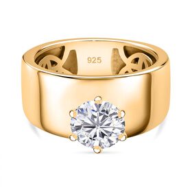 Moissanit Ring, 925 Silber Gelbgold Vermeil, (Größe 20.00) ca. 1.18 ct