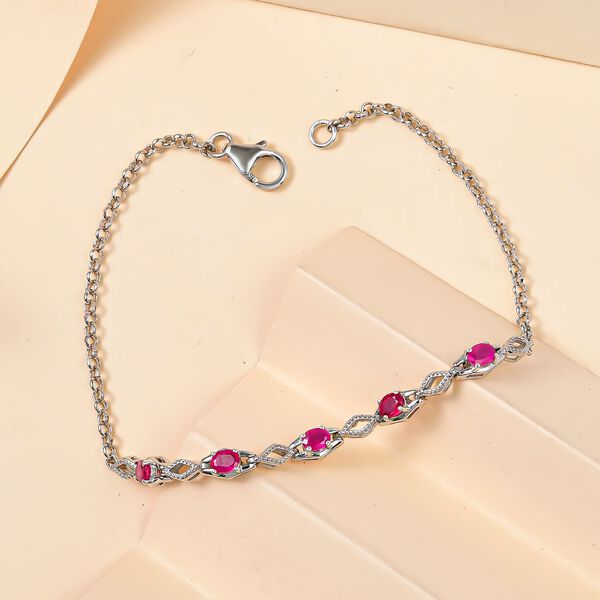Afrikanisches Rubin Armband, (Fissure gef&uuml;llt), ca. 20 cm, 925 Silber platiniert ca. 1,38 ct image number 2