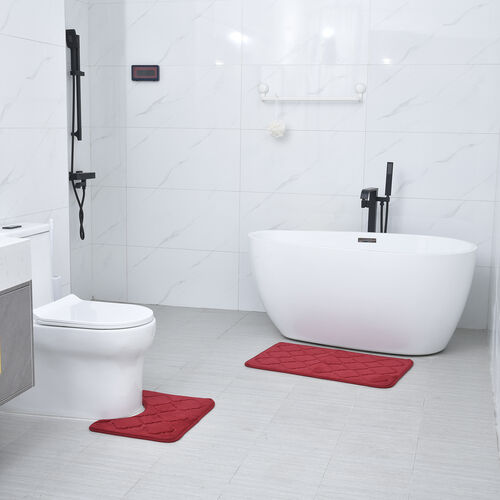 2er-Set Flanell geprägtes Matten Set mit Memory Foam Futter, Größe 50x80+50x40 cm, Rot image number 1