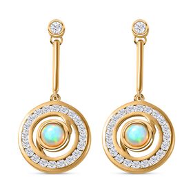 AA Natürlicher, äthiopischer Welo Opal, Weißer Zirkon Ohrringe 925 Silber 750 Gelbgold Vermeil ca. 2,15 ct.