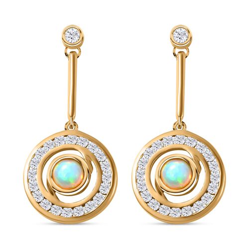 AA Natürlicher, äthiopischer Welo Opal, Weißer Zirkon Ohrringe 925 Silber 750 Gelbgold Vermeil ca. 2,15 ct. image number 0