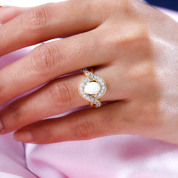 Natürlicher, äthiopischer Opal und weißer Zirkon-Ring, 925 Silber   ca. 1,71 ct image number 3