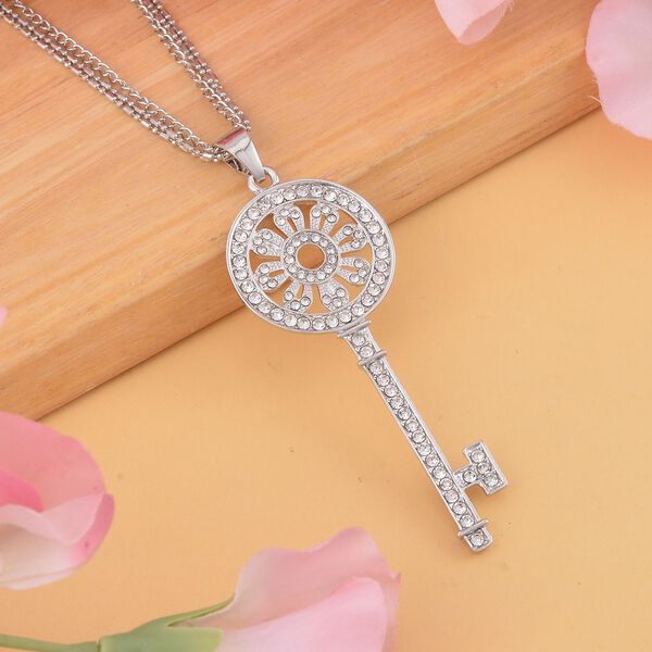 Weißer Kristall-Schlüsselanhänger mit 78cm Kette in Silberton image number 2