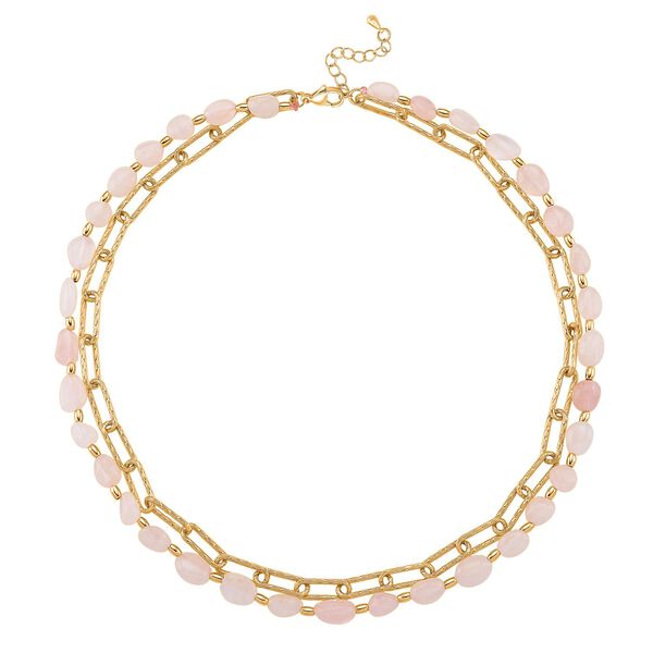 Rosenquarz Halskette, ca. 45 cm + 5 cm Extender, vergoldet ca. 130.00 ct image number 3