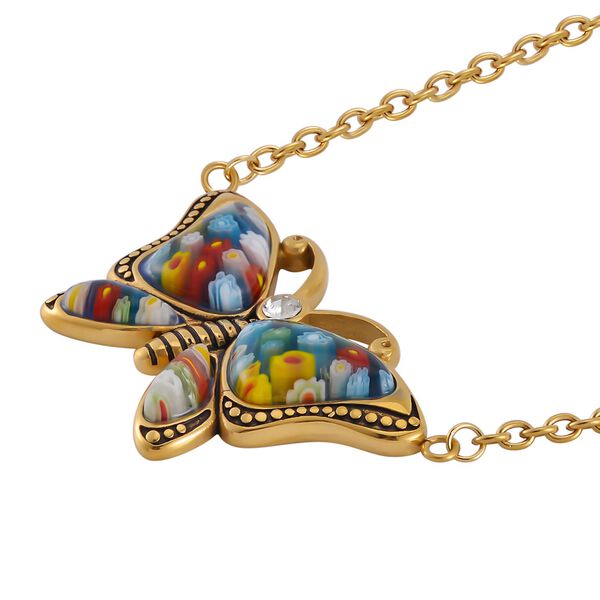 Mehrfarbige Halskette im Murano-Stil in Goldton, 60 cm image number 2