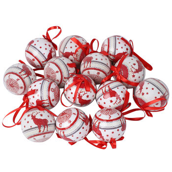 14er-Set Weihnachtskugeln in Geschenkbox, Weihnachtsmotiv, Durchmesser 7,5 cm, Wei&szlig; und Rot