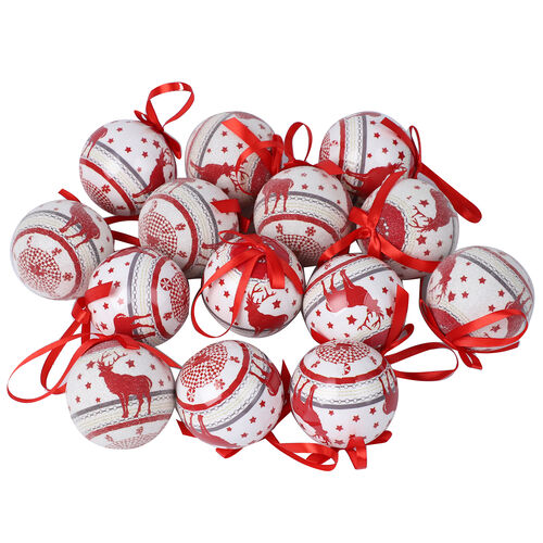 14er-Set Weihnachtskugeln in Geschenkbox, Weihnachtsmotiv, Durchmesser 7,5 cm, Weiß und Rot image number 0