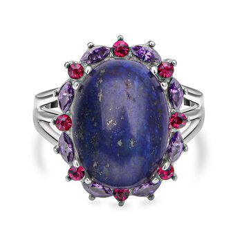 Lapislazuli, fuchsiafarbener und lila Kristall-Ring - 10 ct.