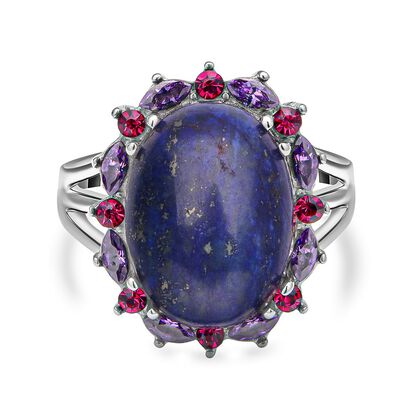Lapislazuli und lila Kristall-Ring, 316L Edelstahl (Gr&ouml;&szlig;e 16.00) ca. 10.00 ct