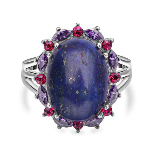 Lapislazuli, fuchsiafarbener und lila Kristall-Ring - 10 ct. image number 0