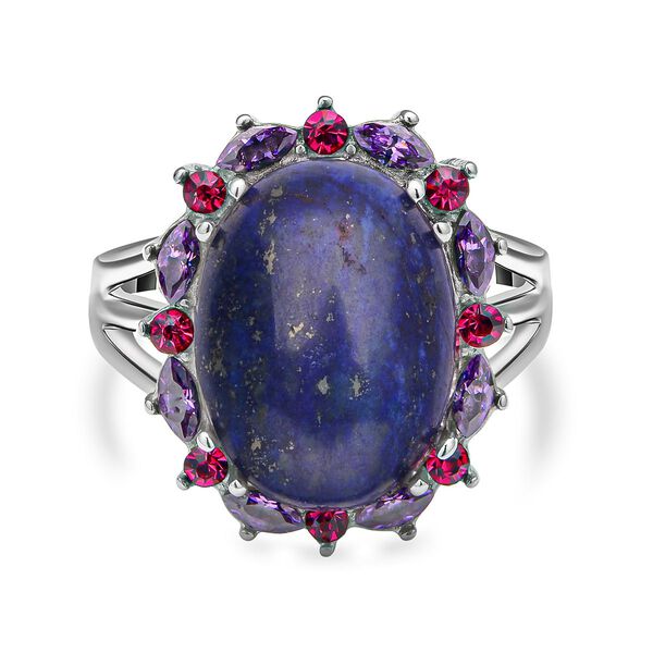 Lapislazuli, fuchsiafarbener und lila Kristall-Ring - 10 ct. image number 0