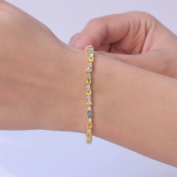 D'Joy Mehrfarbig Saphir, Nat&uuml;rlicher, &auml;thiopischer Welo Opal Armband ca. 19 cm 925 Silber 750 Gelbgold vermeil ca. 8,06 ct. image number 2