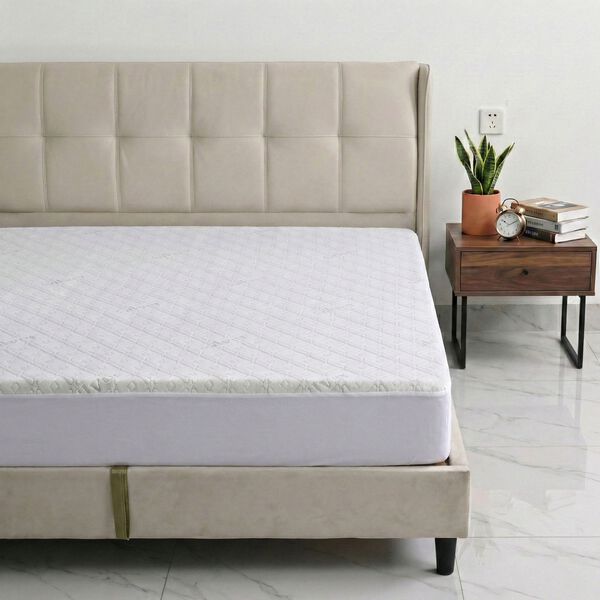 LIVMORE Silberbeschichteter Wasserdichter Matratzenschoner ca. 150 x 200 + 30 cm Wei&szlig; image number 1