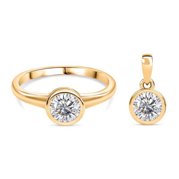 2er Set - Moissanit Ring und Anh&auml;nger, 925 Silber vergoldet (Gr&ouml;&szlig;e 16.00) ca. 1.50 ct