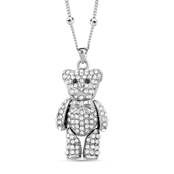 Schwarzer und wei&szlig;er Kristall-B&auml;r-Anh&auml;nger mit Kette, 73 cm