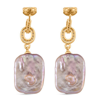 Mehrfarbige Keshi Perle, Wei&szlig;er Zirkonia Ohrringe Nickelfreies Messing, Goldfarben