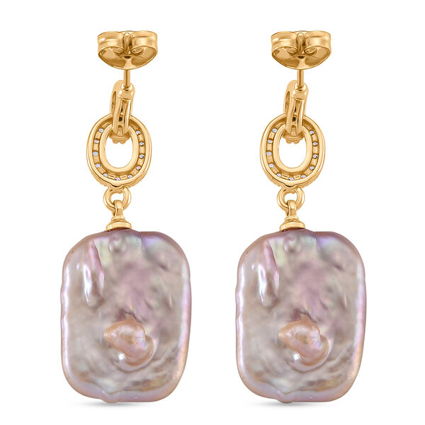 Mehrfarbige Keshi Perle, Wei&szlig;er Zirkonia Ohrringe Nickelfreies Messing, Goldfarben image number 4