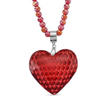 2er Set - Roter Kristall Herz Anh&auml;nger und beads Halskette mit  Varioclip-Verschluss, ca. 50 cm