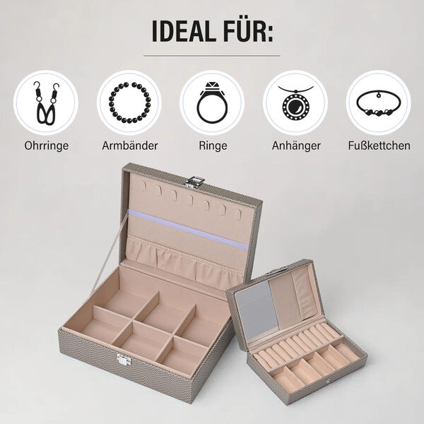 2er-Set Schmuckboxen mit Tierhautmuster, Grau image number 4