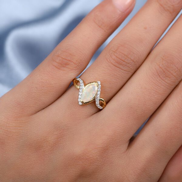 Nat&uuml;rlicher &Auml;thiopischer Opal und Zirkon Ring 925 Silber 585 vergoldet image number 3