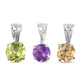 3er-Set Nat&uuml;rlicher Peridot, afrikanischer Amethyst und Citrin-Anh&auml;nger, 925 Silber platiniert ca. 2,39 ct