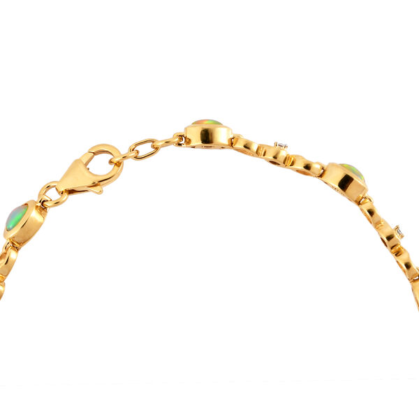 Nat&uuml;rliches, &auml;thiopisches Opal und wei&szlig;es Zirkon-Armband, ca. 19 cm, 925 Silber vergoldet ca. 1,56 ct image number 4