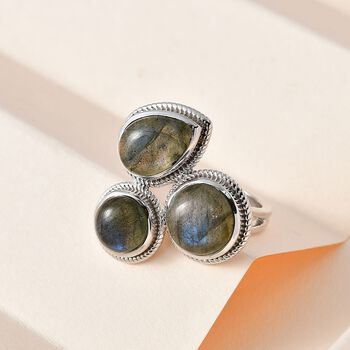 AAA Labradorit Ring, 925 Silber platiniert (Gr&ouml;&szlig;e 19.00) ca. 10.07 ct