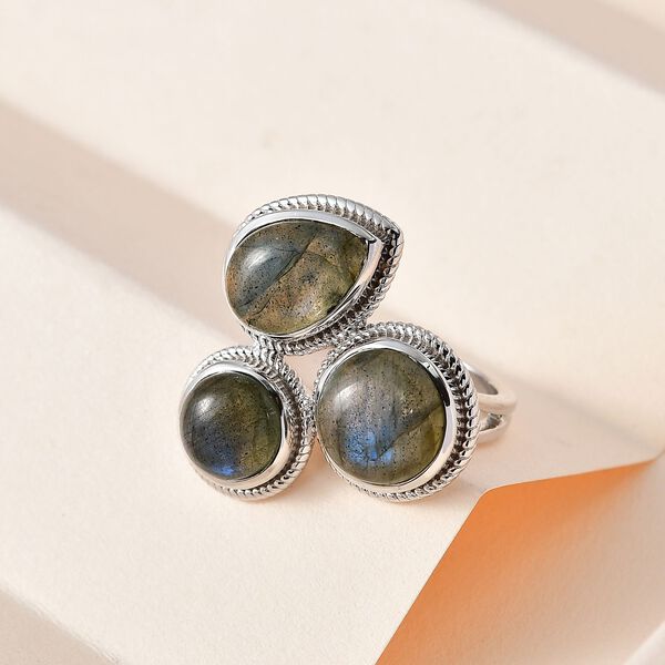 AAA Labradorit Ring, 925 Silber platiniert (Gr&ouml;&szlig;e 19.00) ca. 10.07 ct image number 1