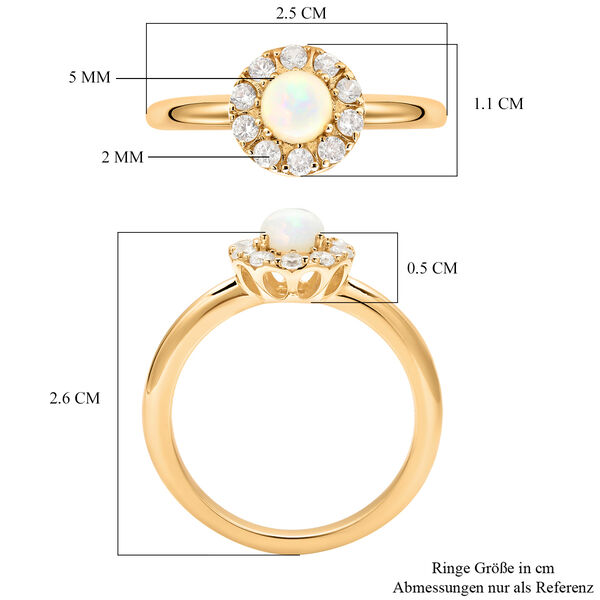 Nat&uuml;rlicher, &auml;thiopischer Opal und wei&szlig;er Zirkon-Ring, 925 Silber Gelbgold Vermeil  ca. 0,87 ct image number 7