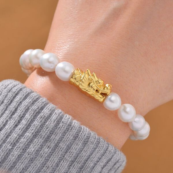 Wei&szlig;e Anhui Perle (7-9 mm) Armband, Flexibles,925 Silber vergoldet image number 1