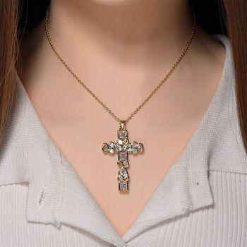 Wei&szlig;er Zirkonia Kreuz Anh&auml;nger mit 43,5+5cm Kette