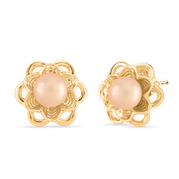 Pfirsich-S&uuml;&szlig;wasser Perle Ohrringe Nickelfreies Messing, Goldfarben