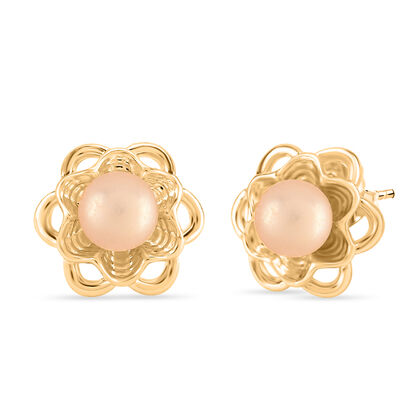 Pfirsich-S&uuml;&szlig;wasser Perle Ohrringe Nickelfreies Messing, Goldfarben