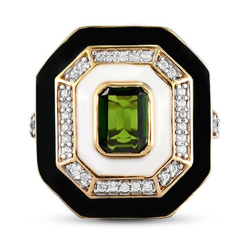 Nat&uuml;rlicher Chromdiopsid und Zirkon-Ring, 925 Silber vergoldet (Gr&ouml;&szlig;e 16.00) ca. 1.65 ct