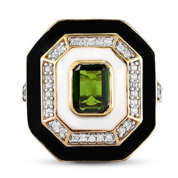 Nat&uuml;rlicher Chromdiopsid und Zirkon-Ring, 925 Silber vergoldet  ca. 1,65 ct