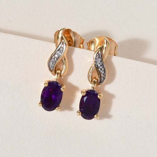 Afrikanische Amethyst und Diamant-Ohrringe, 925 Silber vergoldet ca. 0,84 ct image number 1