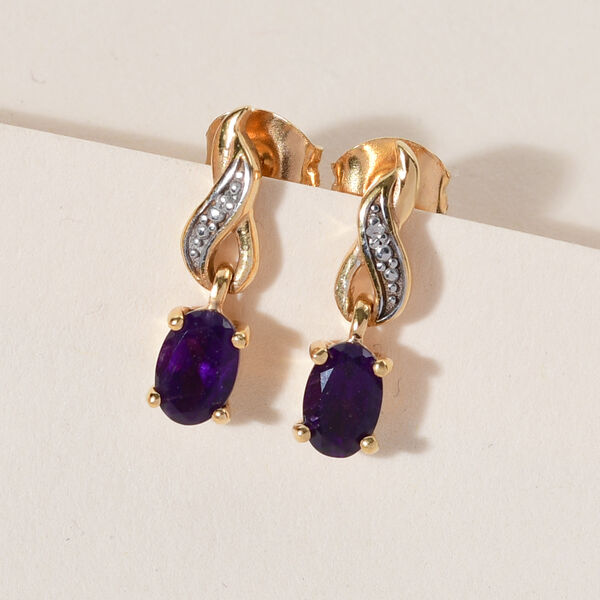 Afrikanische Amethyst und Diamant-Ohrringe, 925 Silber vergoldet ca. 0,84 ct image number 2