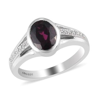 Rhodolith Granat und Zirkon Ring 925 Silber platiniert (Gr&ouml;&szlig;e 17.00) ca. 1,63 ct