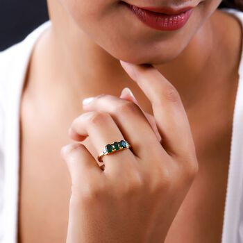 Nat&uuml;rlicher Chrom Turmalin und wei&szlig;er Diamant-Ring, 925 Silber Gelbgold Vermeil (Gr&ouml;&szlig;e 21.00) ca. 1.03 ct