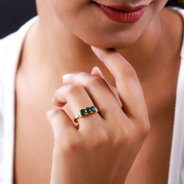 Nat&uuml;rlicher Chrom Turmalin und wei&szlig;er Diamant-Ring, 925 Silber Gelbgold Vermeil (Gr&ouml;&szlig;e 21.00) ca. 1.03 ct image number 3