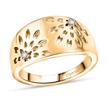 D'Joy Wei&szlig;er Diamant Ring 925 Silber 750 Gelb Vergoldet (Gr&ouml;&szlig;e 18.00) ca. 0,02 ct