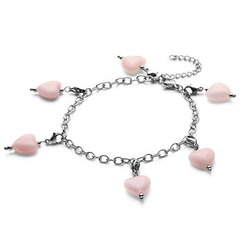 2er - Set Rosenquarz-Ohrringe und Armband, ca. 19 cm, 316L Edelstahl ca. 52.50 ct