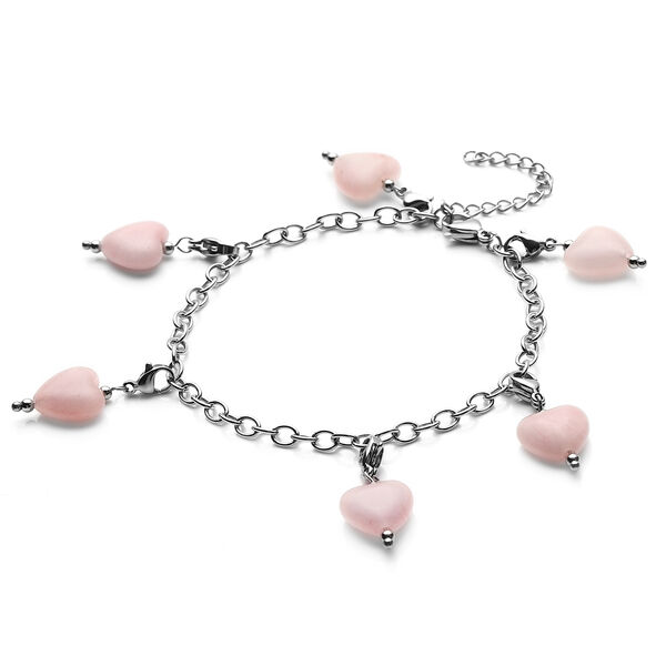 2er - Set Rosenquarz-Ohrringe und Armband, ca. 19 cm, 316L Edelstahl ca. 52.50 ct image number 3