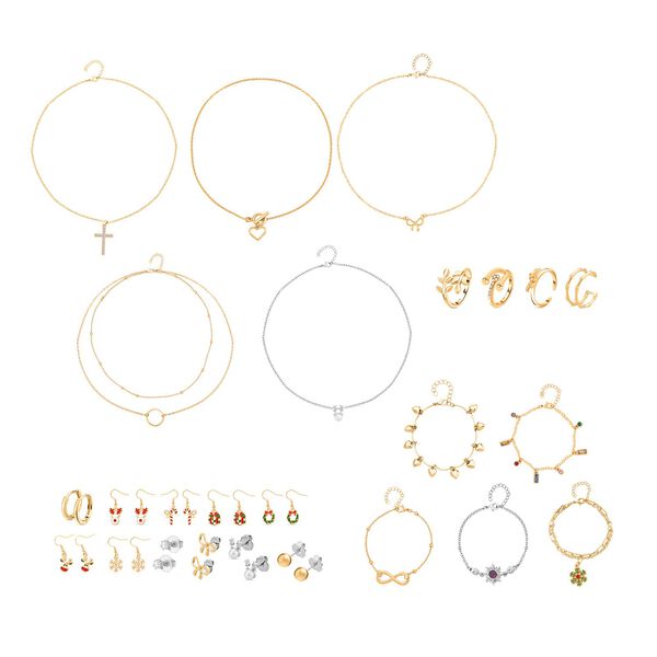 Adventskalender - 25 Schmuckst&uuml;cke Halskette (5 tlg.), Armband (5 tlg.), Felxibler Ring (4 tlg.), Ohrringe (11 tlg.)