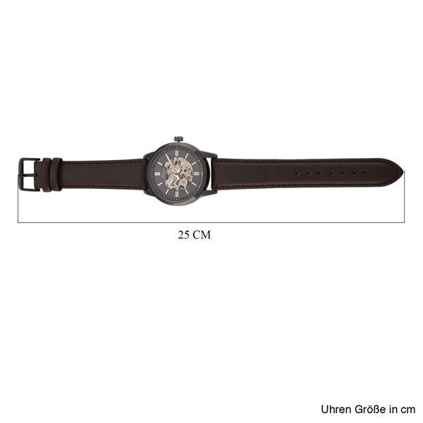 GENOA TIME V2 Automatikuhr mit mechanischem Automatikwerk, Zifferblatt Schwarz mit Sonnenschliff und offenem Design, Kaffeebraun Lederarmband 3 ATM wasserdicht image number 7