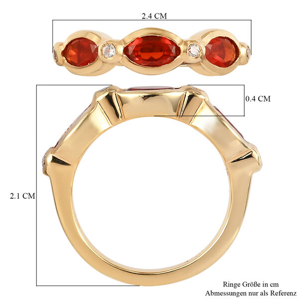 Mexikanischer Kirschfeueropal und Zirkon-Ring, 925 Silber Gelbgold Vermeil  ca. 1,04 ct image number 6